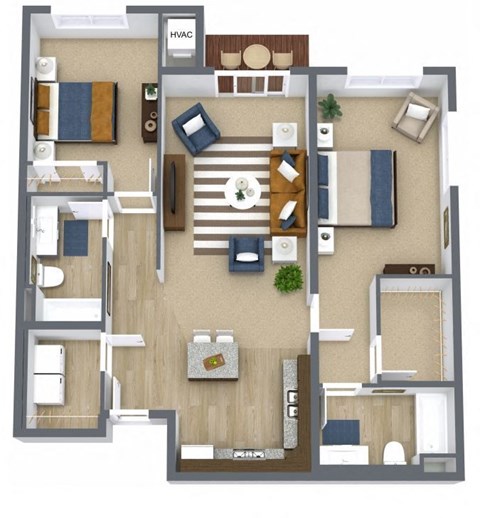Floor plan for 2 beds, 2 baths, 1116 sqft